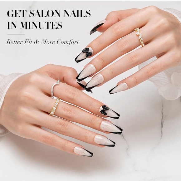 BUNDLE ANY 3 FOR $25 French Black & White color - Press on Gel Nails- New 💅 - Picture 2 of 6